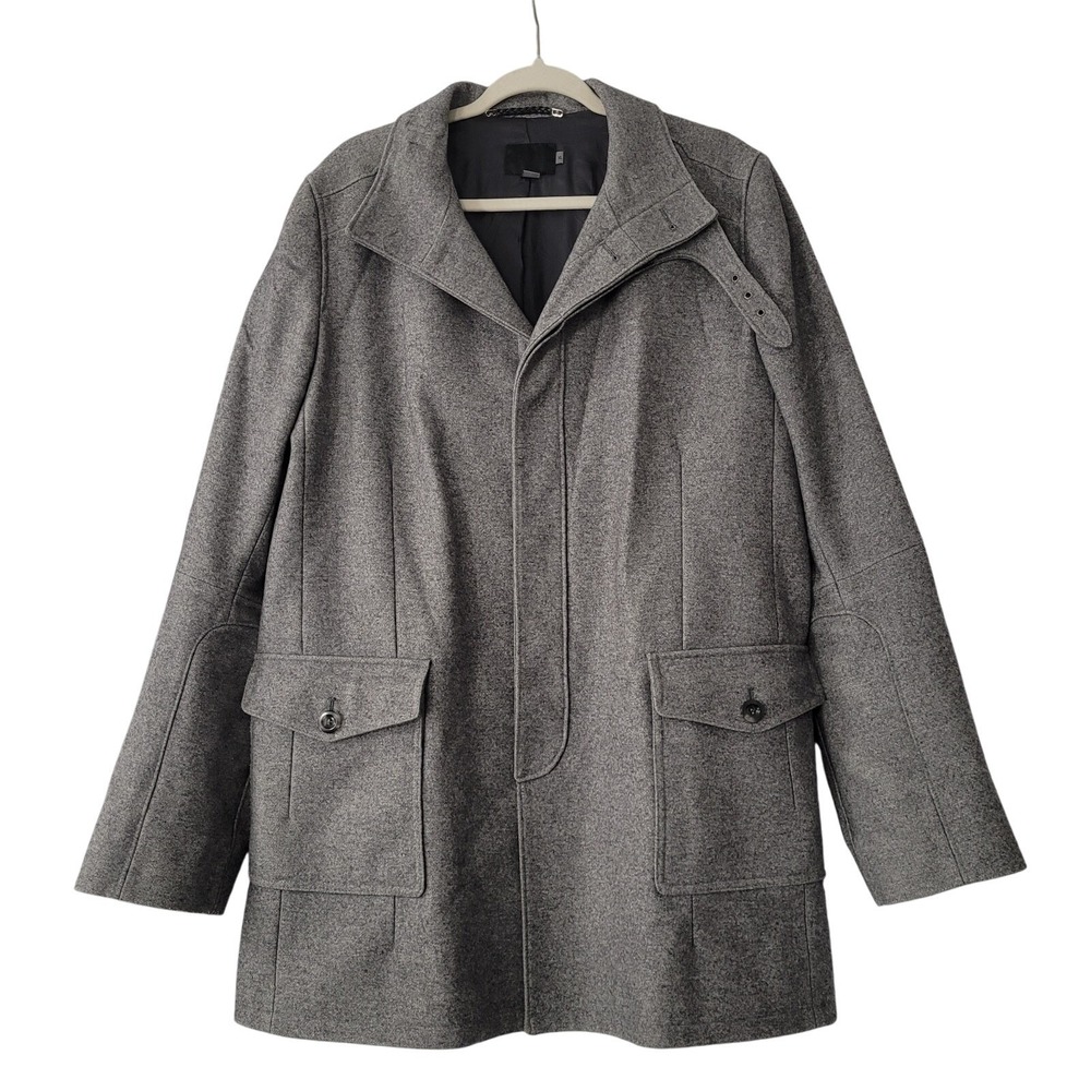 Reiss Gray Wool Blend Overcoat Jacket Men's Size XL Pockets Buckle Office City